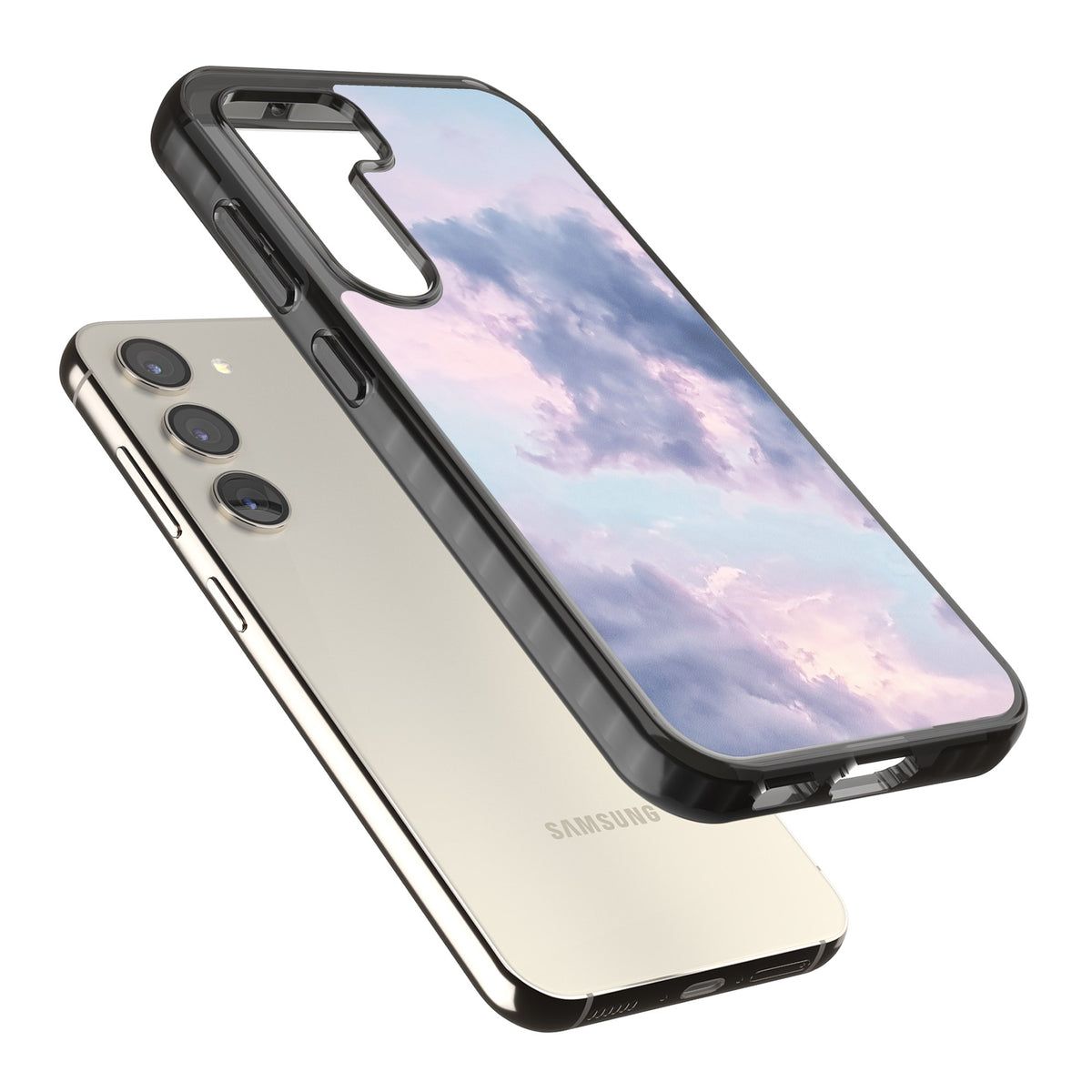 Lavender Clouds Samsung S22 / Samsung S22 Plus / Samsung S23 / Samsung S23 Plus / Samsung S24 / Samsung S24 Plus Impact Black Phone Case angled