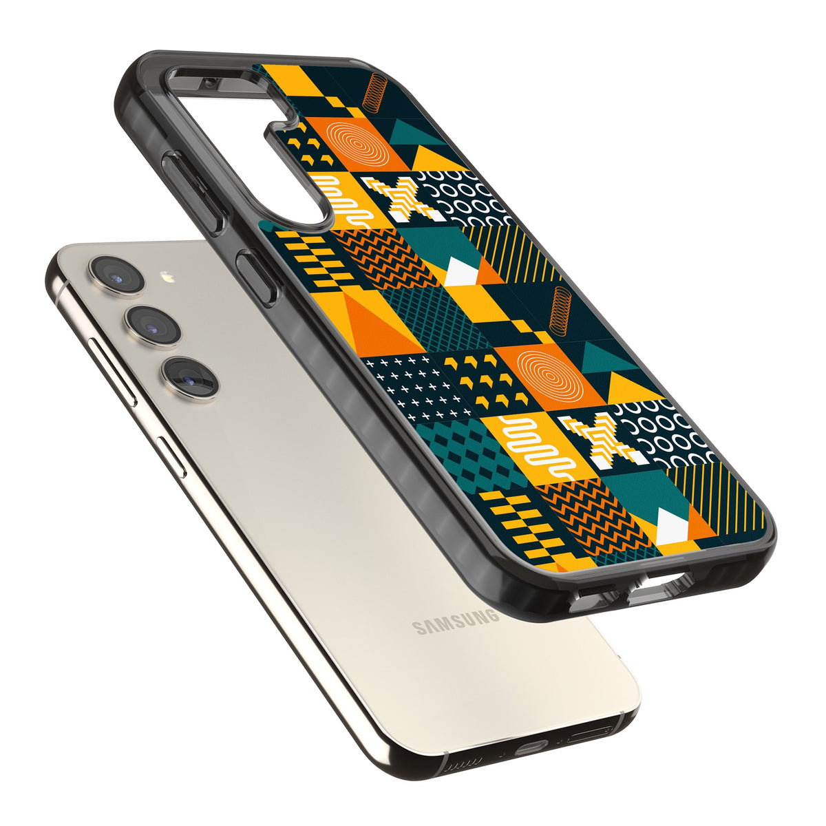 Amber Grid Samsung S22 / Samsung S22 Plus / Samsung S23 / Samsung S23 Plus / Samsung S24 / Samsung S24 Plus Impact Black Phone Case angled