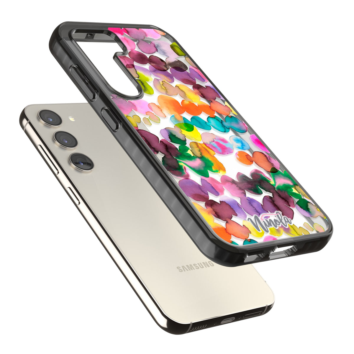 Ink Splash Hues Samsung S22 / Samsung S22 Plus / Samsung S23 / Samsung S23 Plus / Samsung S24 / Samsung S24 Plus Impact Black Phone Case angled