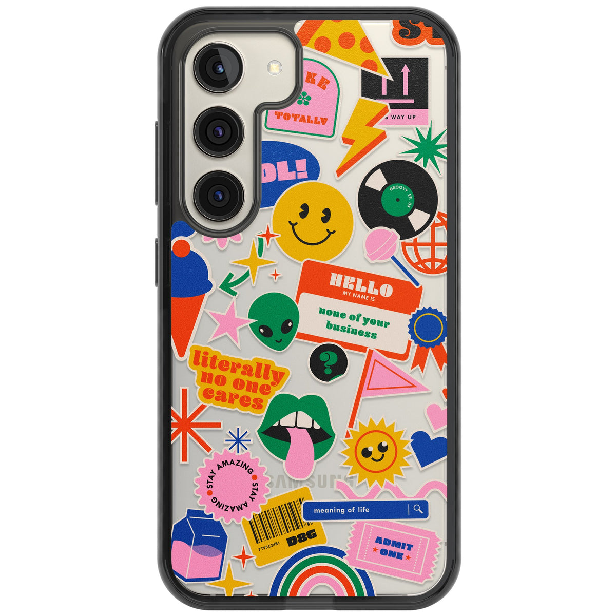Nostalgic Sticker Vibes Samsung S22 / Samsung S22 Plus / Samsung S23 / Samsung S23 Plus / Samsung S24 / Samsung S24 Plus Impact Black Phone Case front