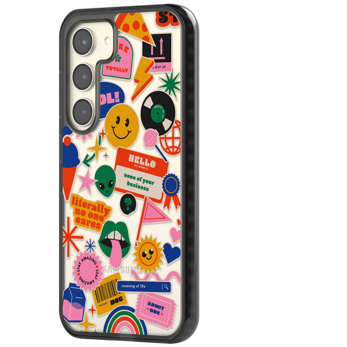 Nostalgic Sticker Vibes Samsung S22 / Samsung S22 Plus / Samsung S23 / Samsung S23 Plus / Samsung S24 / Samsung S24 Plus Impact Black Phone Case side