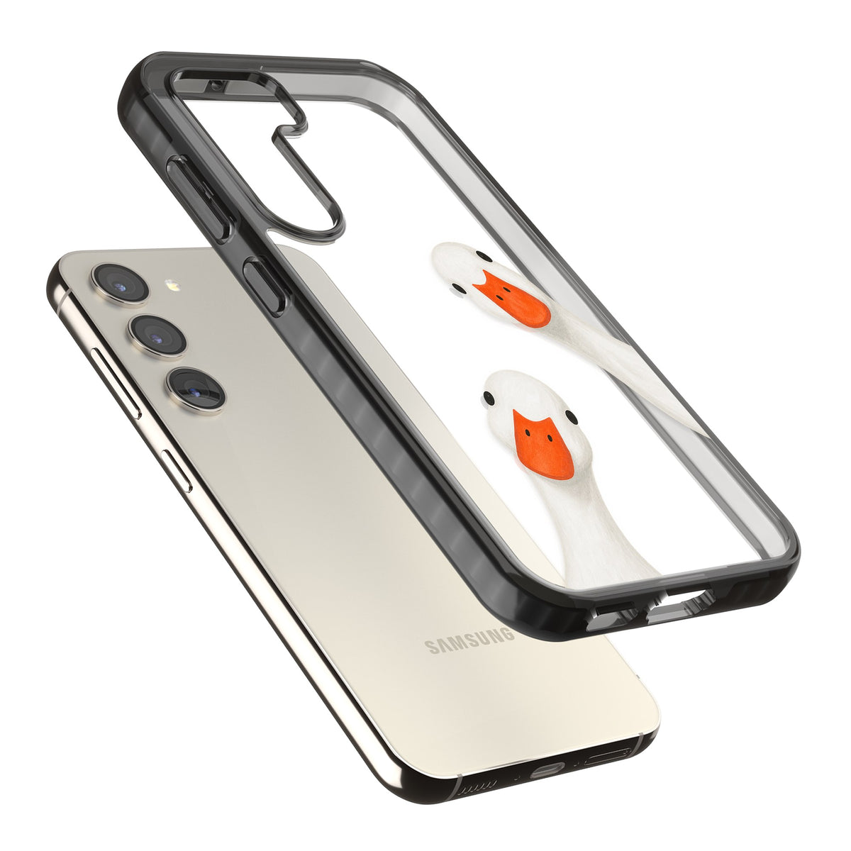 Nosy Ducks Samsung S22 / Samsung S22 Plus / Samsung S23 / Samsung S23 Plus / Samsung S24 / Samsung S24 Plus Impact Black Phone Case angled