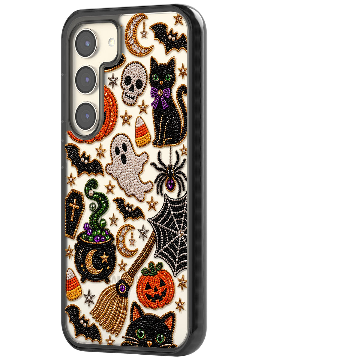 Beaded Halloween Samsung S22 / Samsung S22 Plus / Samsung S23 / Samsung S23 Plus / Samsung S24 / Samsung S24 Plus Impact Black Phone Case side