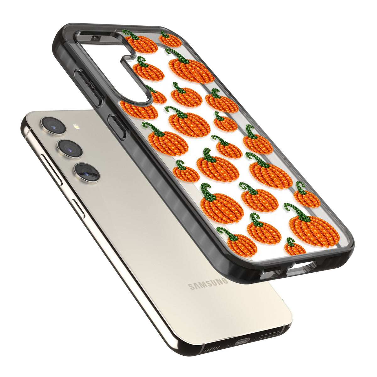 Beaded Pumpkins Samsung S22 / Samsung S22 Plus / Samsung S23 / Samsung S23 Plus / Samsung S24 / Samsung S24 Plus Impact Black Phone Case angled