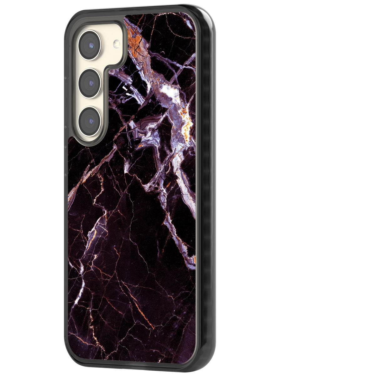 Violet Shatter Marble Samsung S22 / Samsung S22 Plus / Samsung S23 / Samsung S23 Plus / Samsung S24 / Samsung S24 Plus Impact Black Phone Case side
