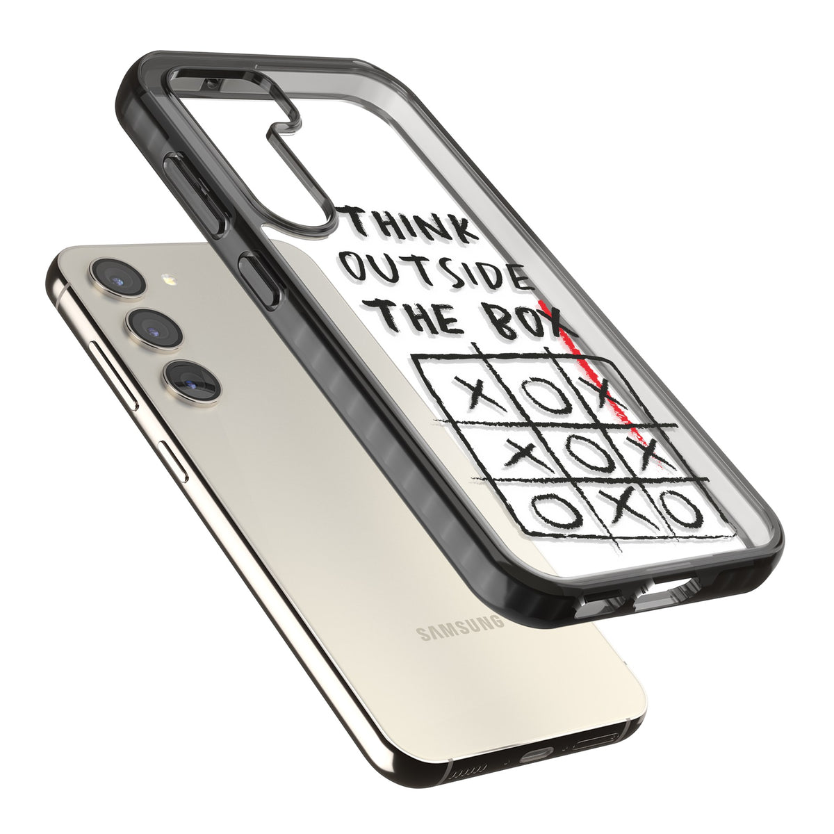 Think Outside The Box Samsung S22 / Samsung S22 Plus / Samsung S23 / Samsung S23 Plus / Samsung S24 / Samsung S24 Plus Impact Black Phone Case angled