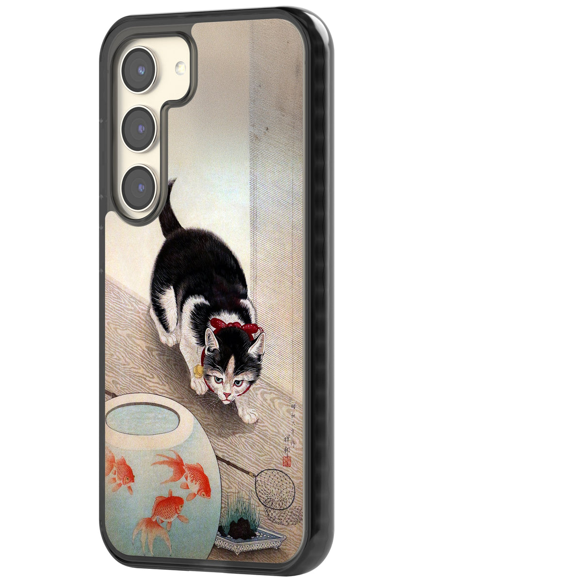 Cat & Goldfish Bowl Samsung S22 / Samsung S22 Plus / Samsung S23 / Samsung S23 Plus / Samsung S24 / Samsung S24 Plus Impact Black Phone Case side