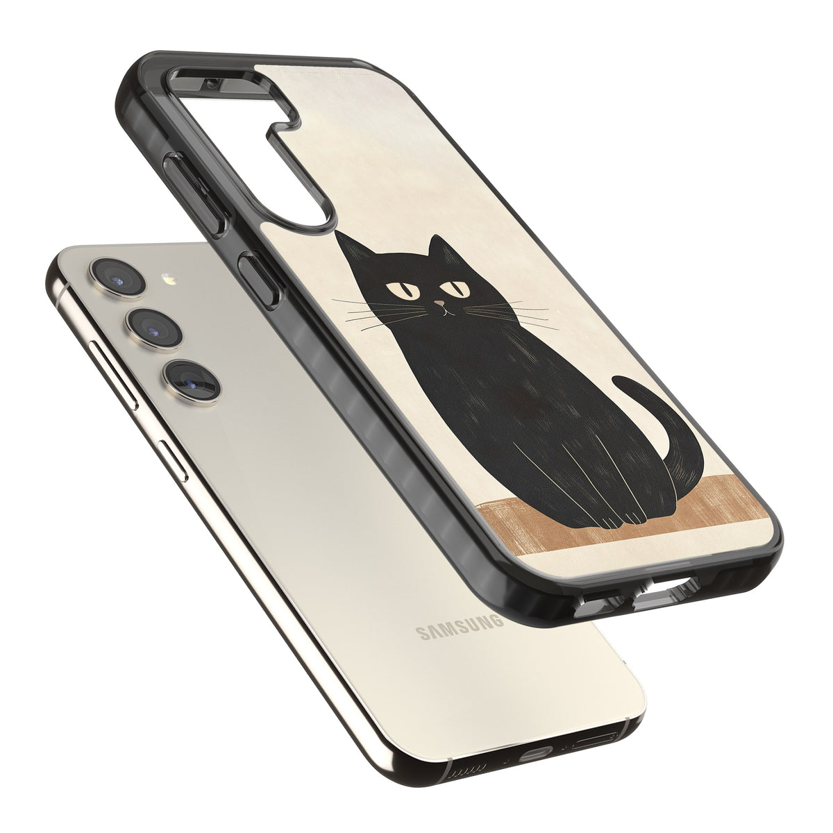 Sassy Black Cat Samsung S22 / Samsung S22 Plus / Samsung S23 / Samsung S23 Plus / Samsung S24 / Samsung S24 Plus Impact Black Phone Case angled