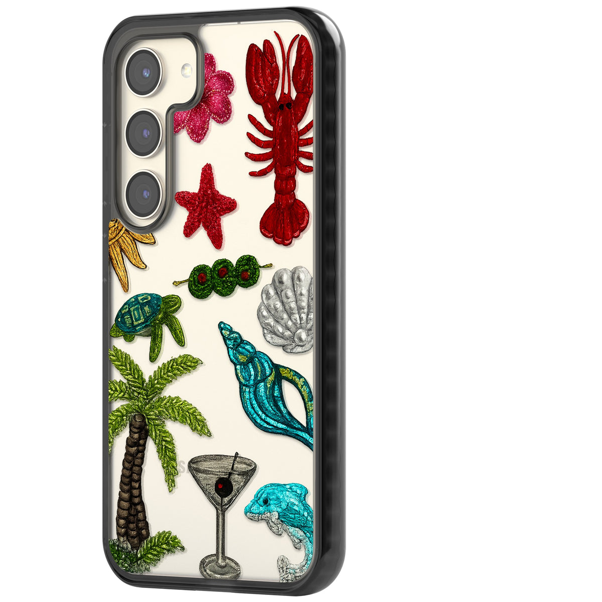 Painted Coastal Pattern Samsung S22 / Samsung S22 Plus / Samsung S23 / Samsung S23 Plus / Samsung S24 / Samsung S24 Plus Impact Black Phone Case side