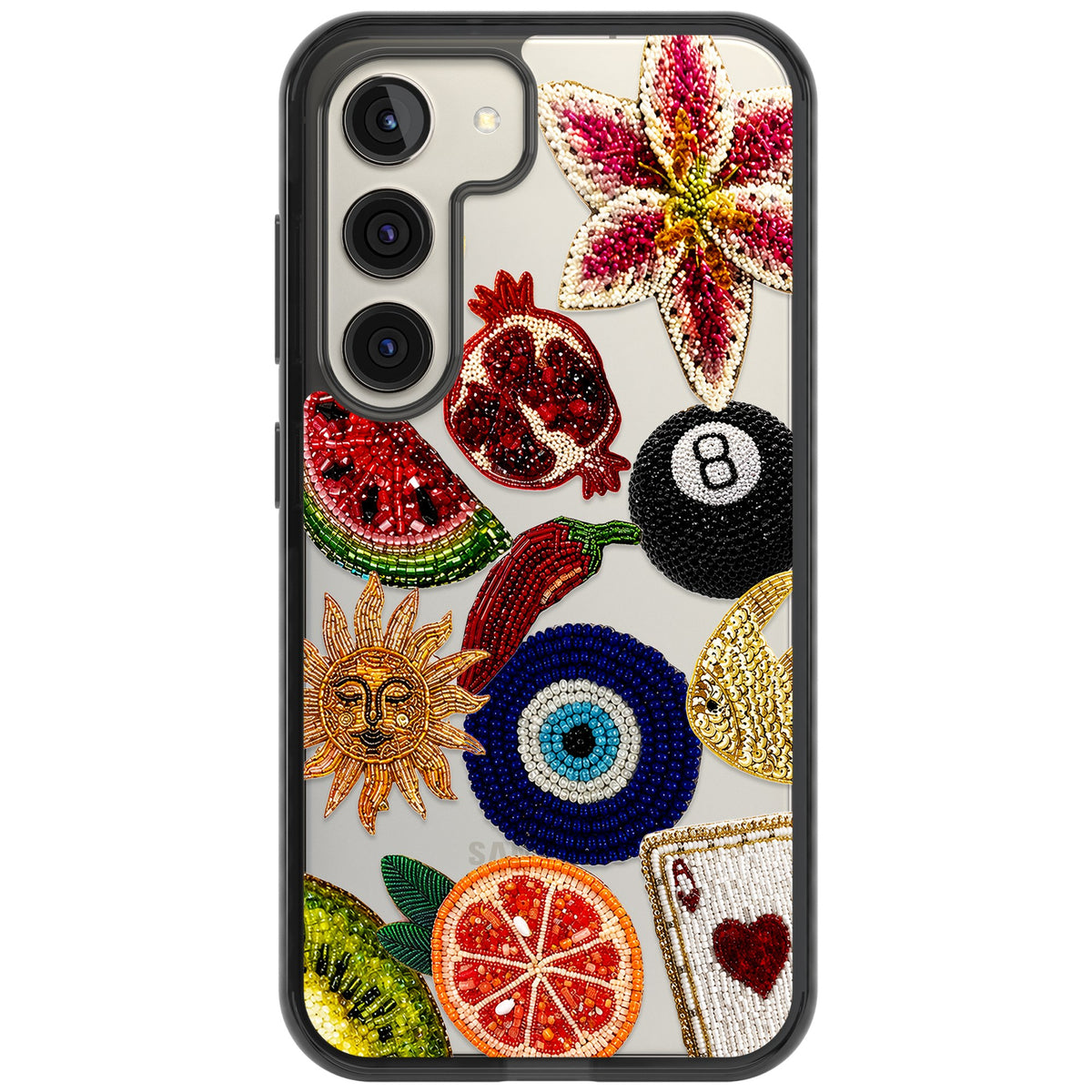 Beaded Charms Samsung S22 / Samsung S22 Plus / Samsung S23 / Samsung S23 Plus / Samsung S24 / Samsung S24 Plus Impact Black Phone Case front