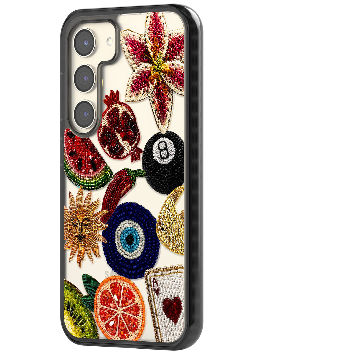 Beaded Charms Samsung S22 / Samsung S22 Plus / Samsung S23 / Samsung S23 Plus / Samsung S24 / Samsung S24 Plus Impact Black Phone Case side