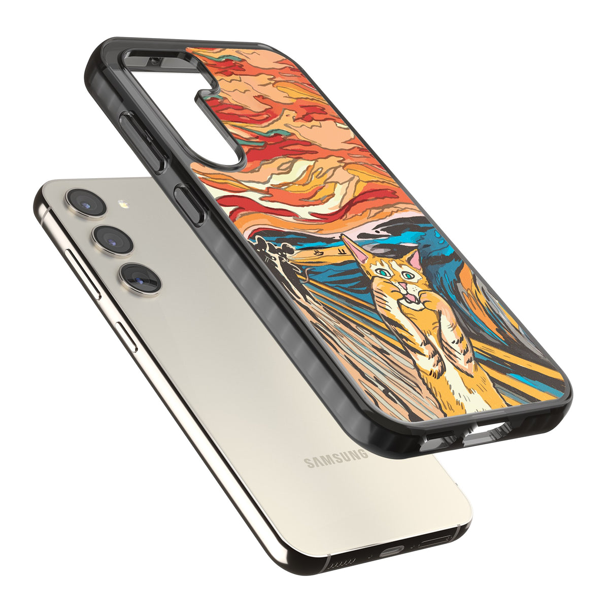 The Meow Samsung S22 / Samsung S22 Plus / Samsung S23 / Samsung S23 Plus / Samsung S24 / Samsung S24 Plus Impact Black Phone Case angled