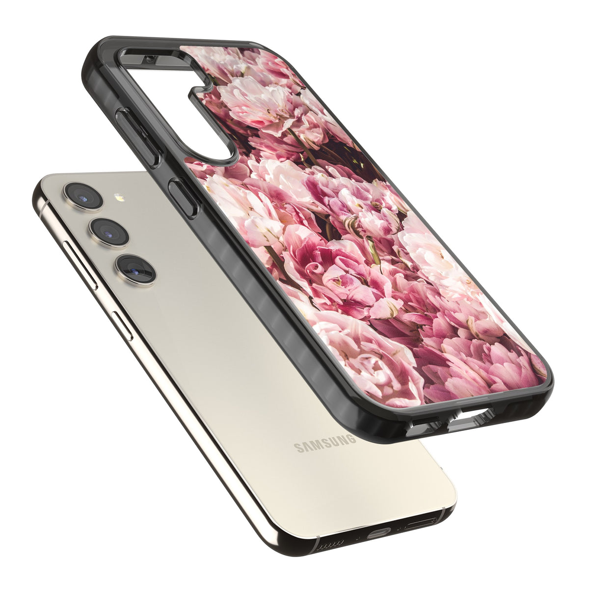 Peony Dream Samsung S22 / Samsung S22 Plus / Samsung S23 / Samsung S23 Plus / Samsung S24 / Samsung S24 Plus Impact Black Phone Case angled