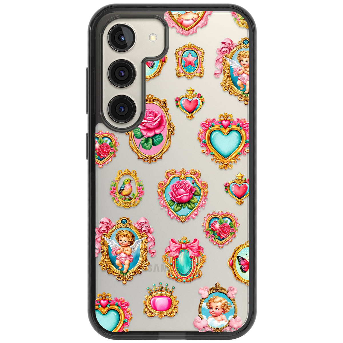 Angelcore Hearts Frames Samsung S22 / Samsung S22 Plus / Samsung S23 / Samsung S23 Plus / Samsung S24 / Samsung S24 Plus Impact Black Phone Case front