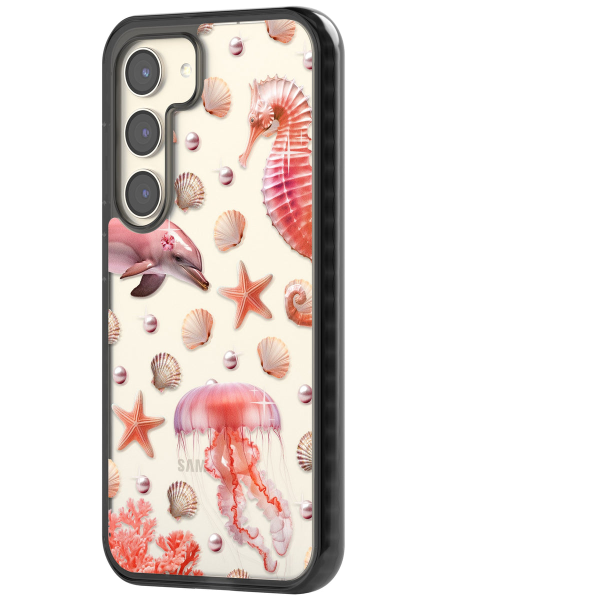 Pink Sealife Samsung S22 / Samsung S22 Plus / Samsung S23 / Samsung S23 Plus / Samsung S24 / Samsung S24 Plus Impact Black Phone Case side