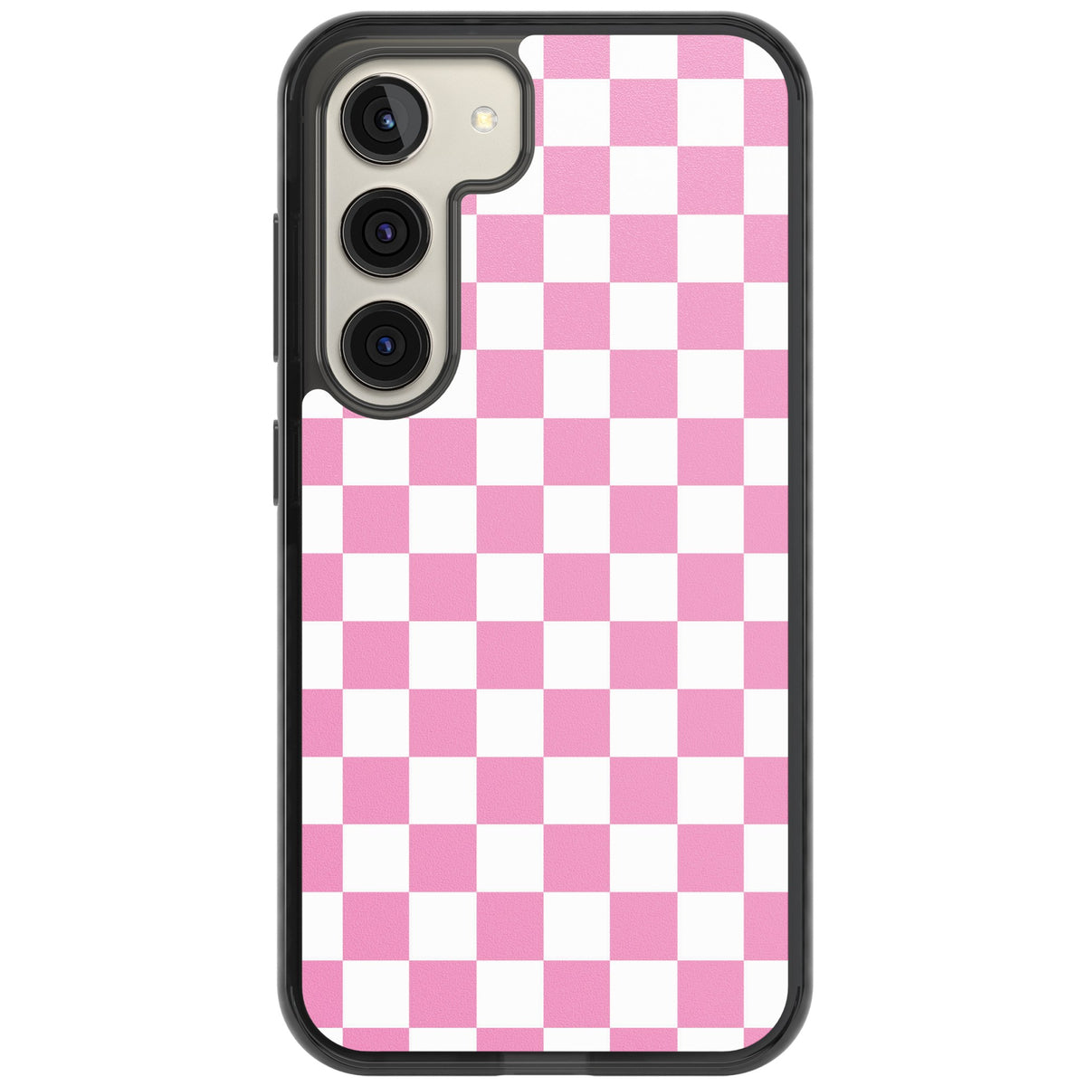 Pink Checkerboard Samsung S22 / Samsung S22 Plus / Samsung S23 / Samsung S23 Plus / Samsung S24 / Samsung S24 Plus Impact Black Phone Case front