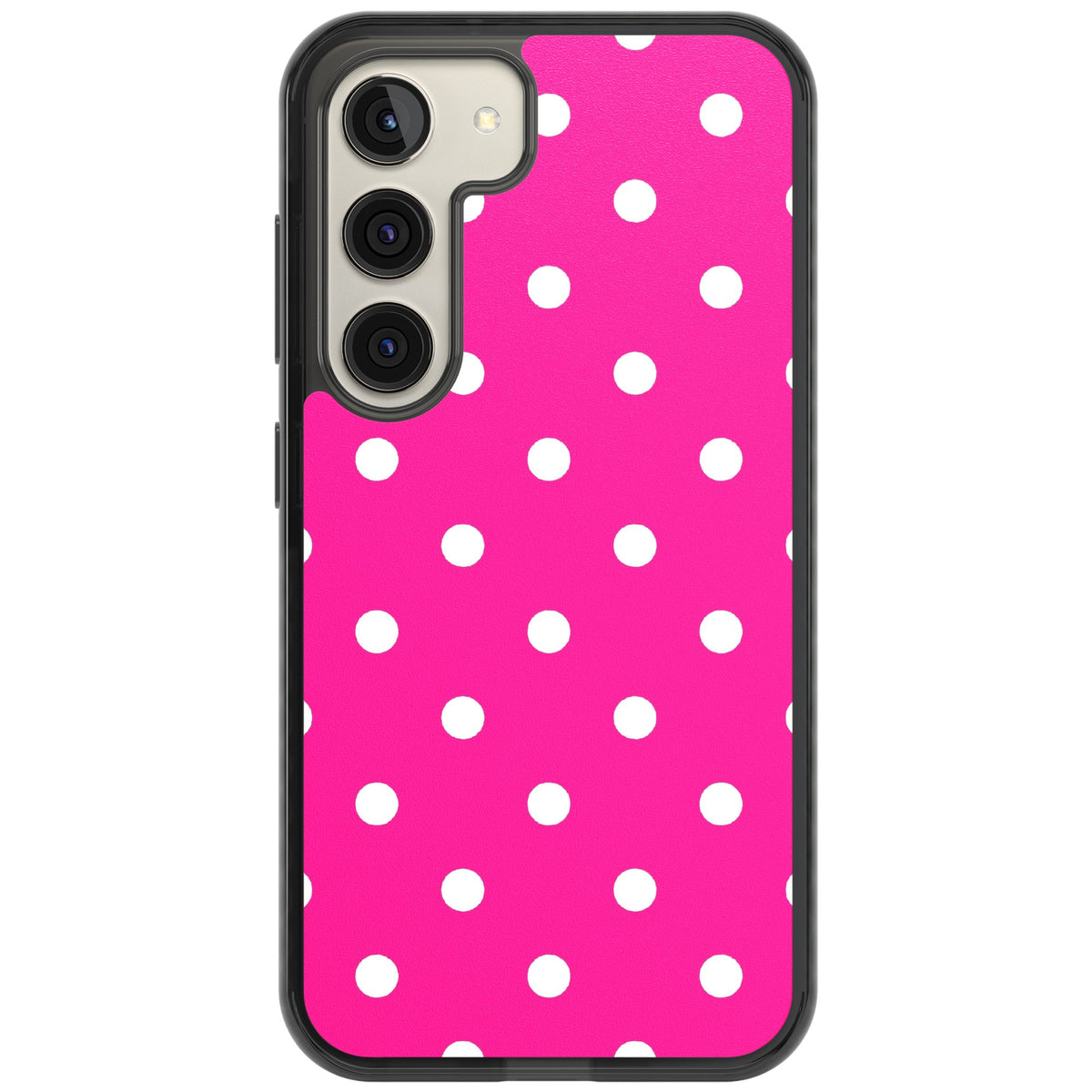 Pink Polka Dot Samsung S22 / Samsung S22 Plus / Samsung S23 / Samsung S23 Plus / Samsung S24 / Samsung S24 Plus Impact Black Phone Case front