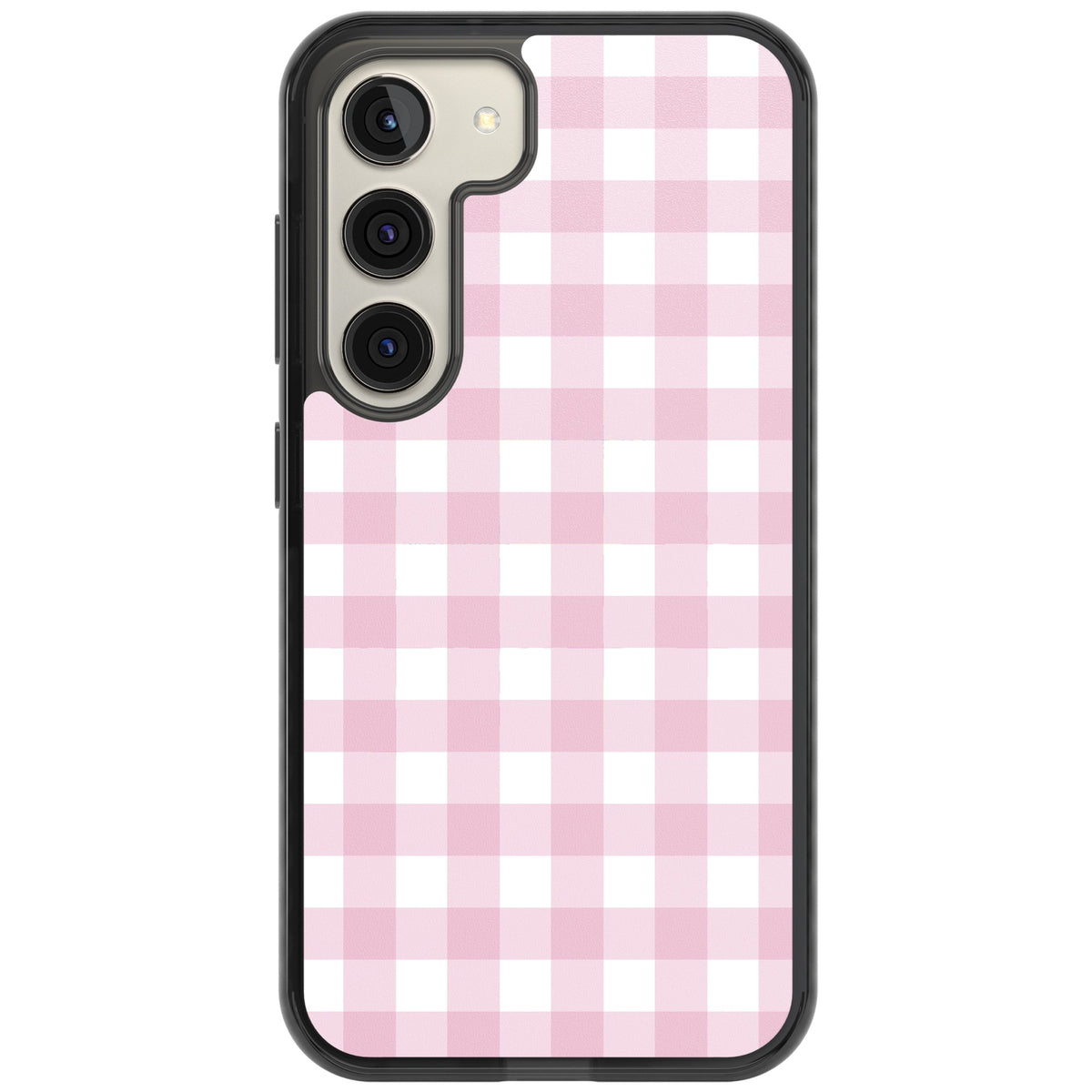 Pink Gingham Samsung S22 / Samsung S22 Plus / Samsung S23 / Samsung S23 Plus / Samsung S24 / Samsung S24 Plus Impact Black Phone Case front