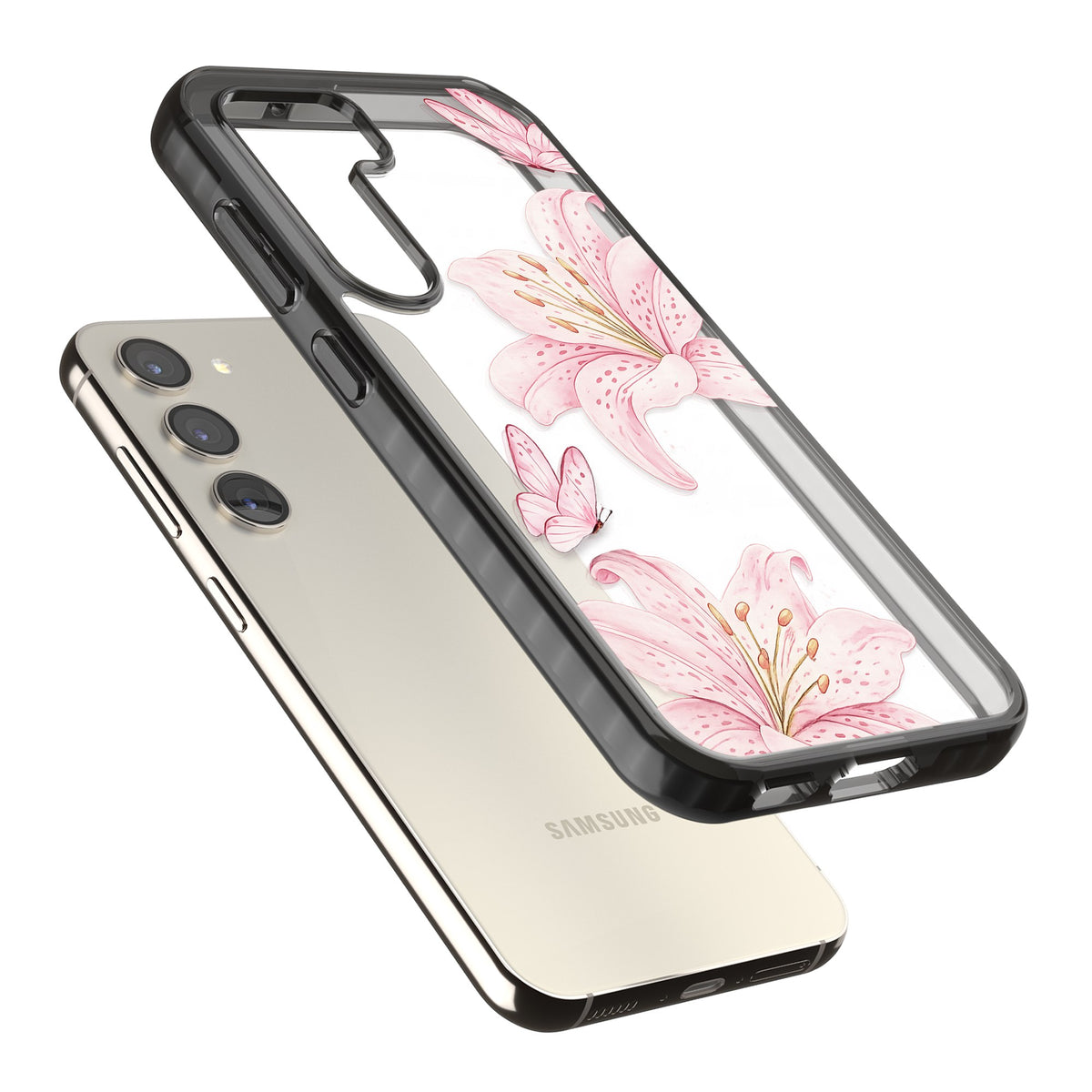 Lily Whisper Samsung S22 / Samsung S22 Plus / Samsung S23 / Samsung S23 Plus / Samsung S24 / Samsung S24 Plus Impact Black Phone Case angled