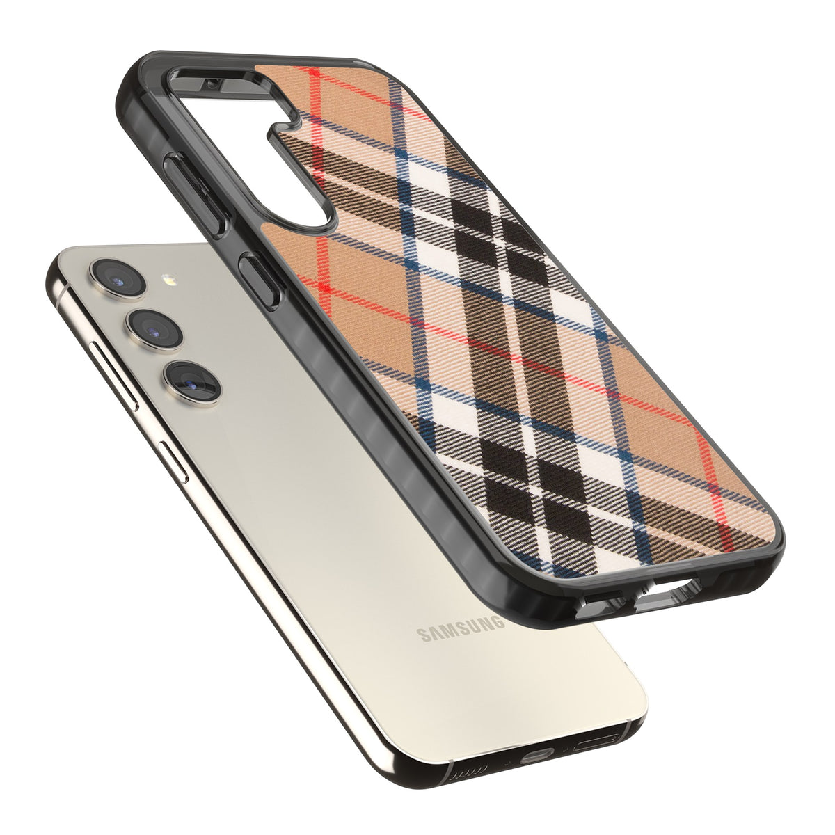 Haymarket Check Samsung S22 / Samsung S22 Plus / Samsung S23 / Samsung S23 Plus / Samsung S24 / Samsung S24 Plus Impact Black Phone Case angled