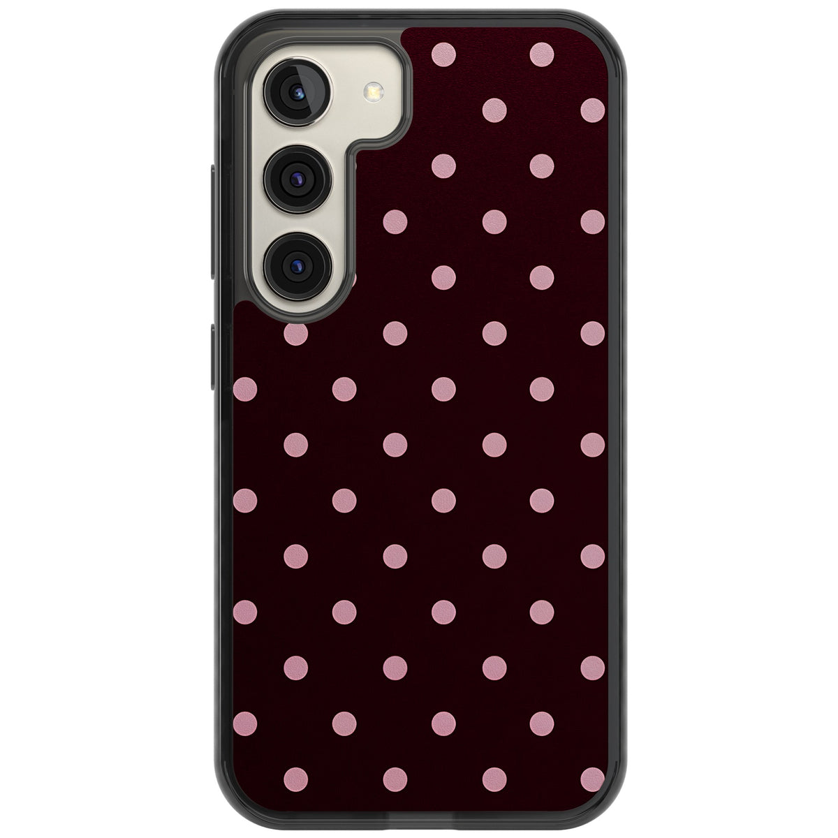 Merlot Dots polka dot iPhone case featuring dusty pink spots on a deep burgundy background in a retro grid Samsung S22 / Samsung S22 Plus / Samsung S23 / Samsung S23 Plus / Samsung S24 / Samsung S24 Plus Impact Black Phone Case front