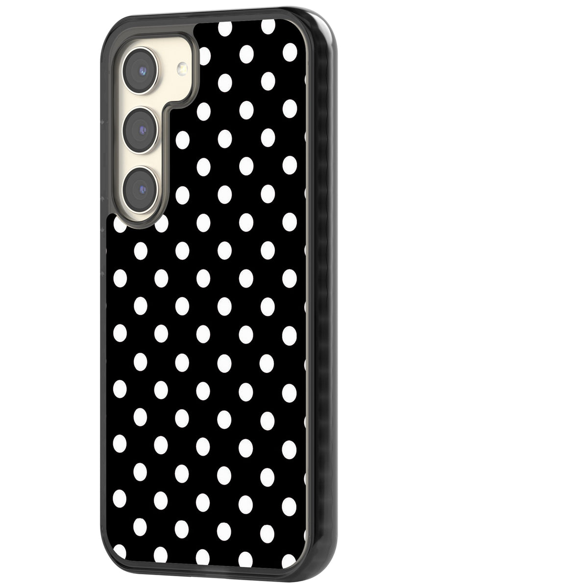 Black & White Polka Dot Samsung S22 / Samsung S22 Plus / Samsung S23 / Samsung S23 Plus / Samsung S24 / Samsung S24 Plus Impact Black Phone Case side