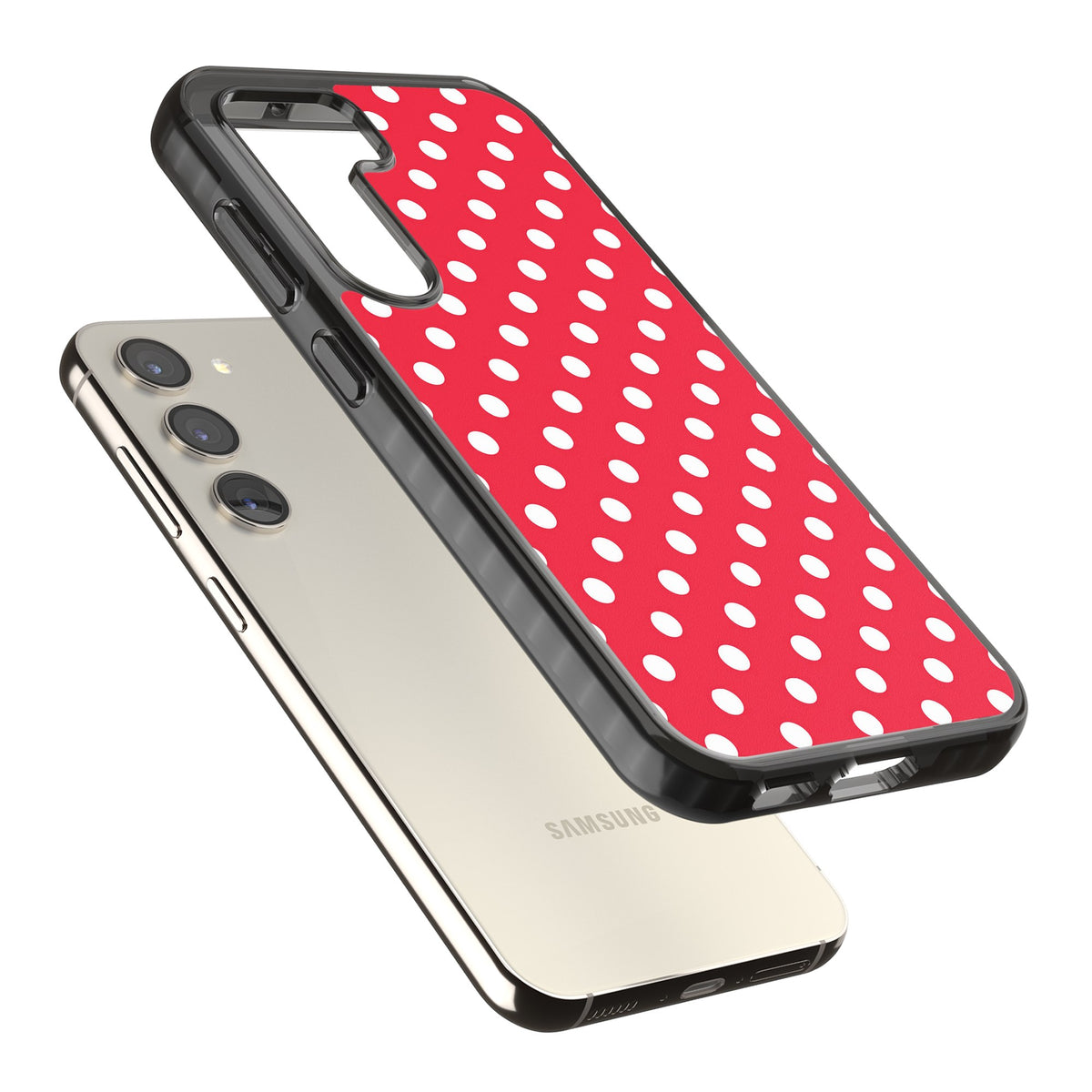 Red Polka Dot Samsung S22 / Samsung S22 Plus / Samsung S23 / Samsung S23 Plus / Samsung S24 / Samsung S24 Plus Impact Black Phone Case angled