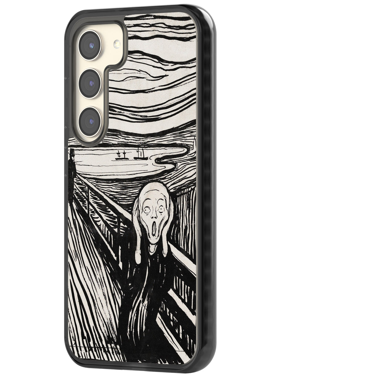 The Scream (Black & White) Samsung S22 / Samsung S22 Plus / Samsung S23 / Samsung S23 Plus / Samsung S24 / Samsung S24 Plus Impact Black Phone Case side