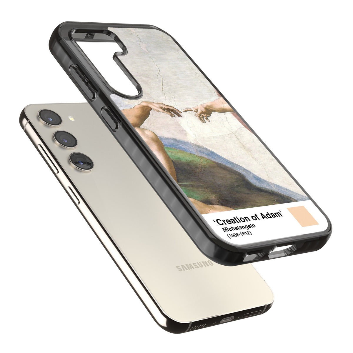 Creation Of Adam Samsung S22 / Samsung S22 Plus / Samsung S23 / Samsung S23 Plus / Samsung S24 / Samsung S24 Plus Impact Black Phone Case angled