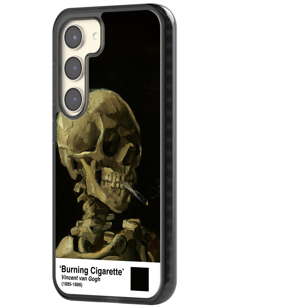 Skull Of A Skeleton With Burning Cigarette Samsung S22 / Samsung S22 Plus / Samsung S23 / Samsung S23 Plus / Samsung S24 / Samsung S24 Plus Impact Black Phone Case side