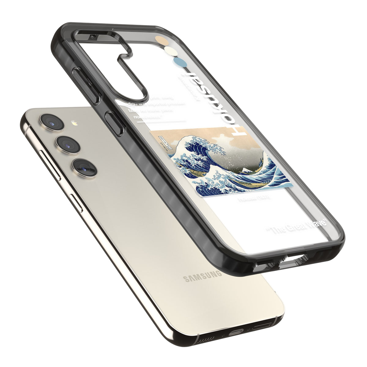 The Great Wave Samsung S22 / Samsung S22 Plus / Samsung S23 / Samsung S23 Plus / Samsung S24 / Samsung S24 Plus Impact Black Phone Case angled