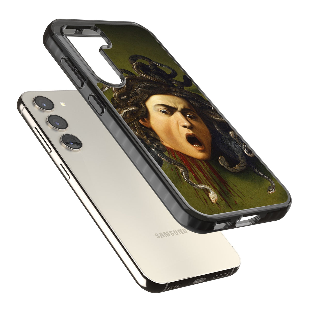 Head of Medusa Samsung S22 / Samsung S22 Plus / Samsung S23 / Samsung S23 Plus / Samsung S24 / Samsung S24 Plus Impact Black Phone Case angled