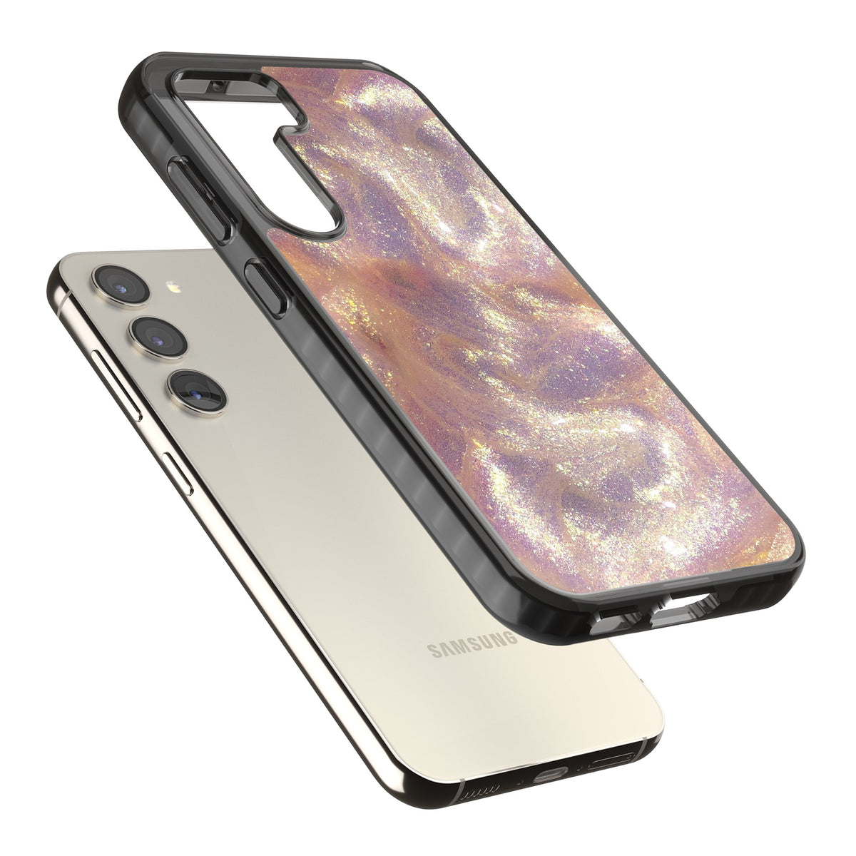Shimmer Samsung S22 / Samsung S22 Plus / Samsung S23 / Samsung S23 Plus / Samsung S24 / Samsung S24 Plus Impact Black Phone Case angled