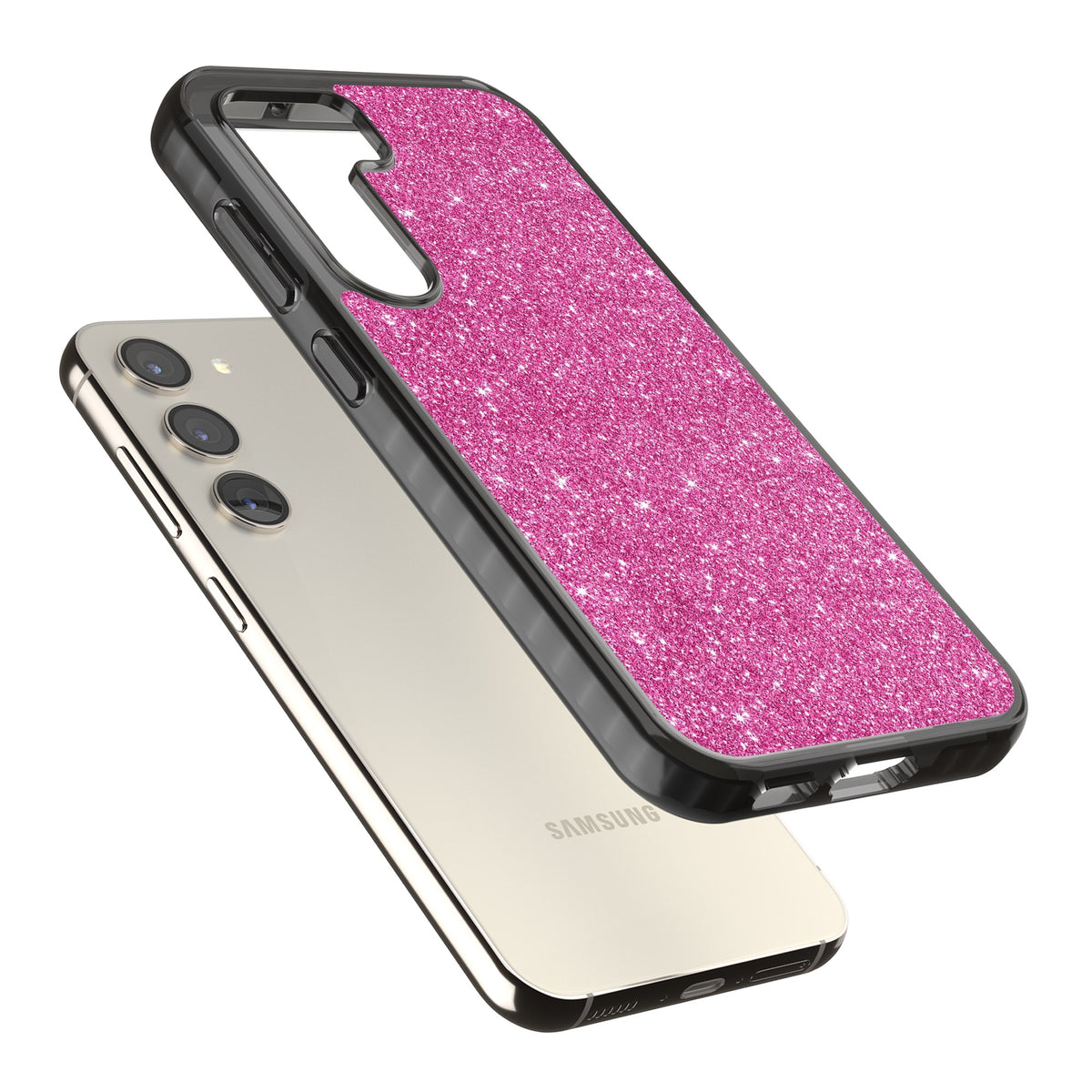 Pink Glitter Samsung S22 / Samsung S22 Plus / Samsung S23 / Samsung S23 Plus / Samsung S24 / Samsung S24 Plus Impact Black Phone Case angled
