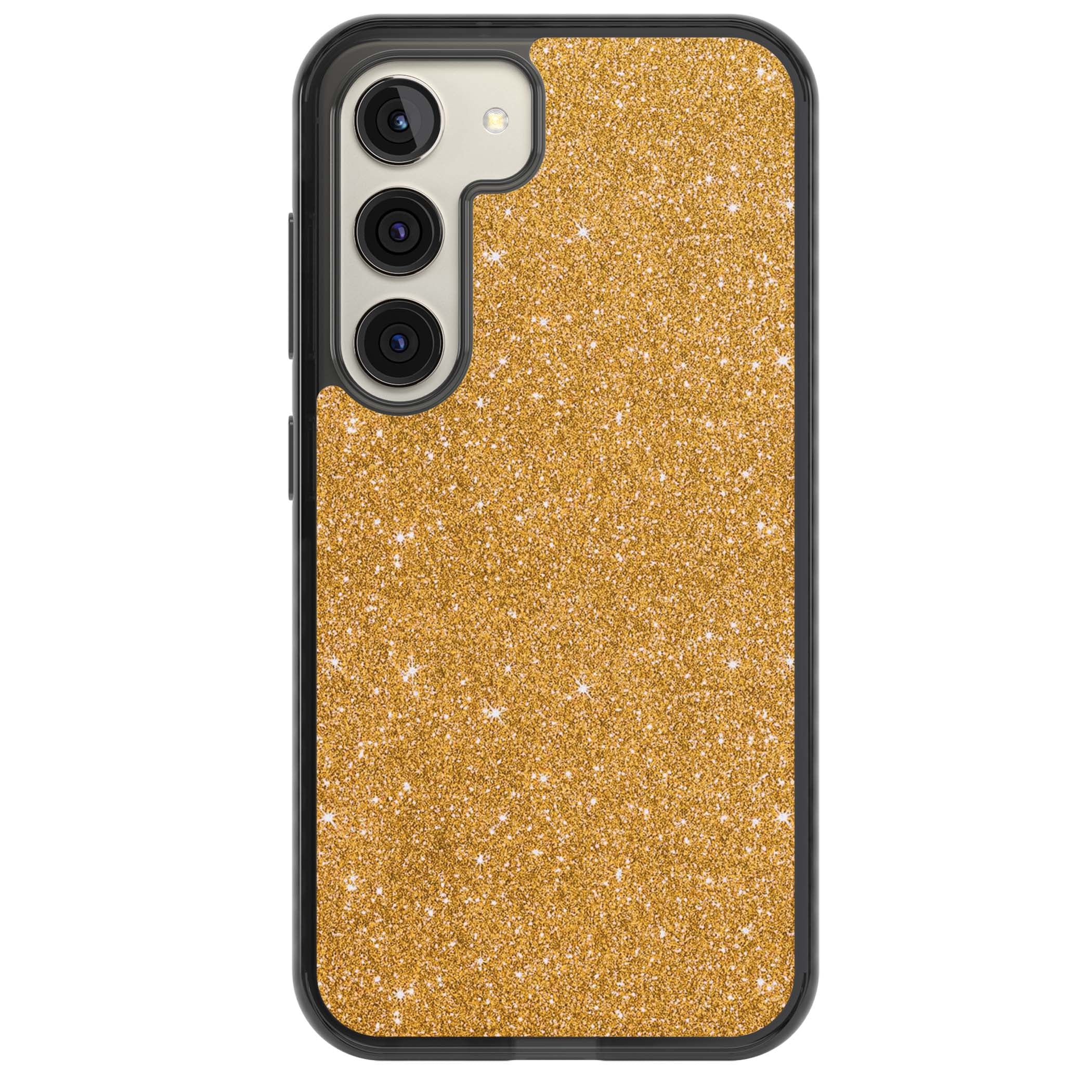 Gold Glitter gold glitter iPhone case featuring a shimmering sparkle wallpaper design in luxury gold | Black Impact case for Samsung Galaxy S24, Samsung Galaxy S23, Samsung Galaxy S22