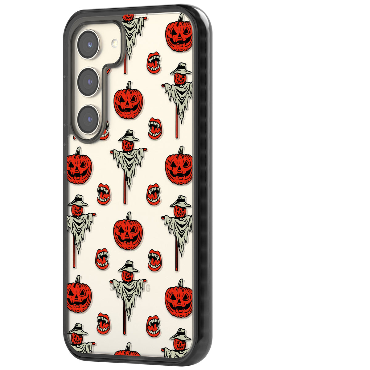 Retro Red Pumpkins & Scarecrows Samsung S22 / Samsung S22 Plus / Samsung S23 / Samsung S23 Plus / Samsung S24 / Samsung S24 Plus Impact Black Phone Case side