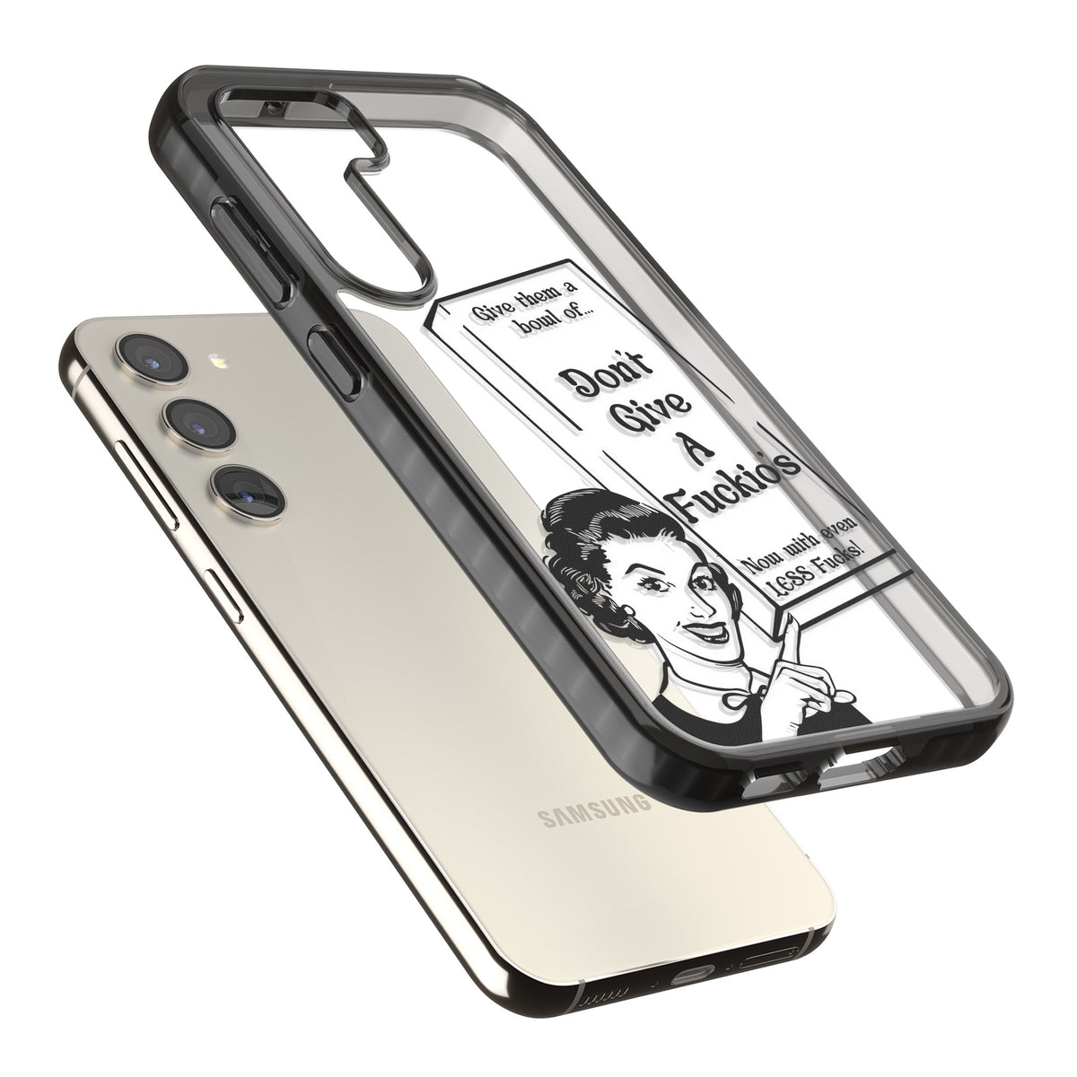 Dont Give A F Ckios Cereal Samsung S22 / Samsung S22 Plus / Samsung S23 / Samsung S23 Plus / Samsung S24 / Samsung S24 Plus Impact Black Phone Case angled