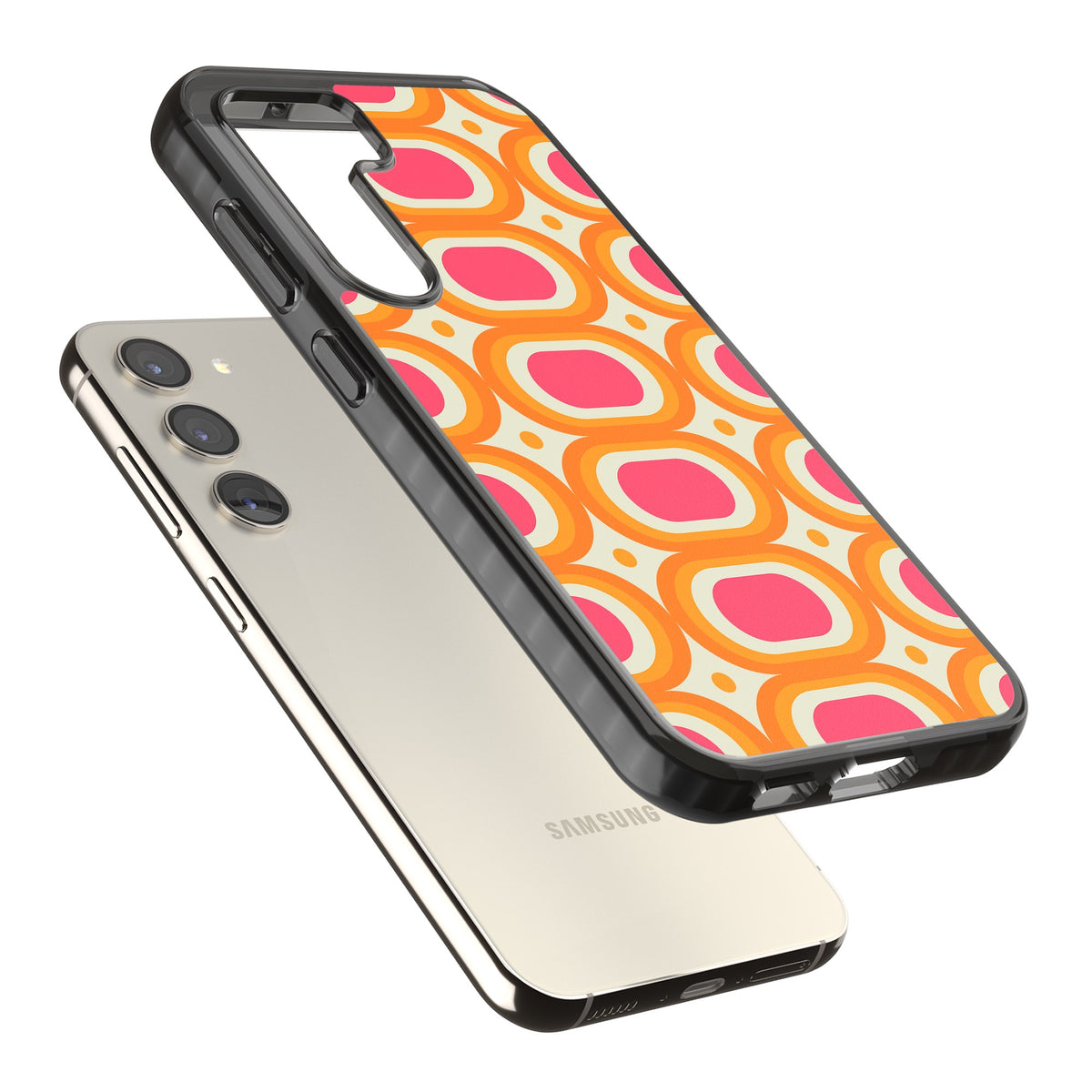 Groovy Sunset Samsung S22 / Samsung S22 Plus / Samsung S23 / Samsung S23 Plus / Samsung S24 / Samsung S24 Plus Impact Black Phone Case angled