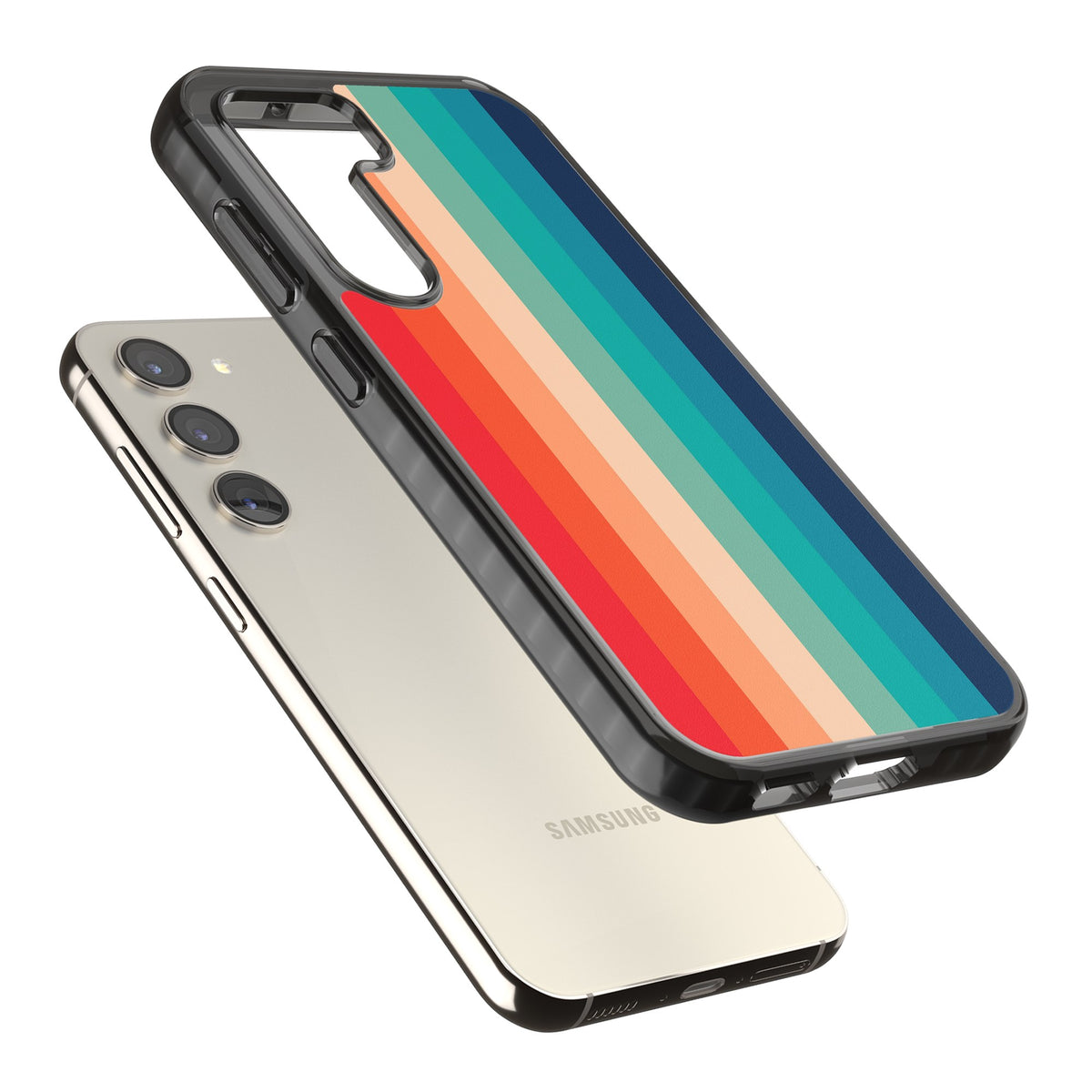 Retro Spectrum Samsung S22 / Samsung S22 Plus / Samsung S23 / Samsung S23 Plus / Samsung S24 / Samsung S24 Plus Impact Black Phone Case angled