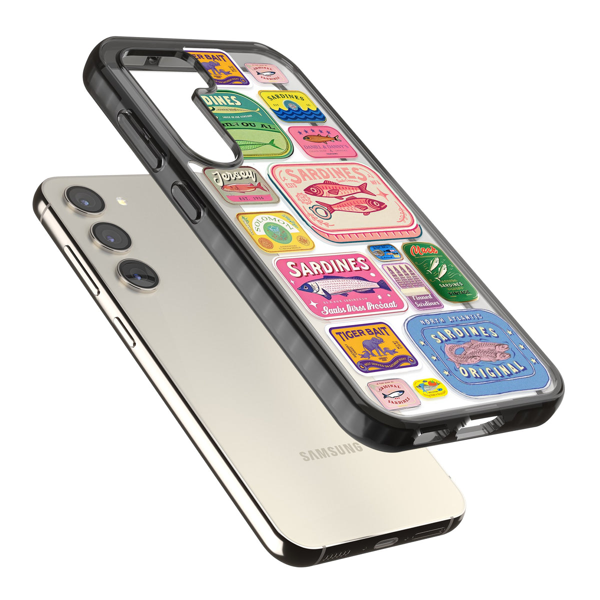 Coastal Sardines Samsung S22 / Samsung S22 Plus / Samsung S23 / Samsung S23 Plus / Samsung S24 / Samsung S24 Plus Impact Black Phone Case angled