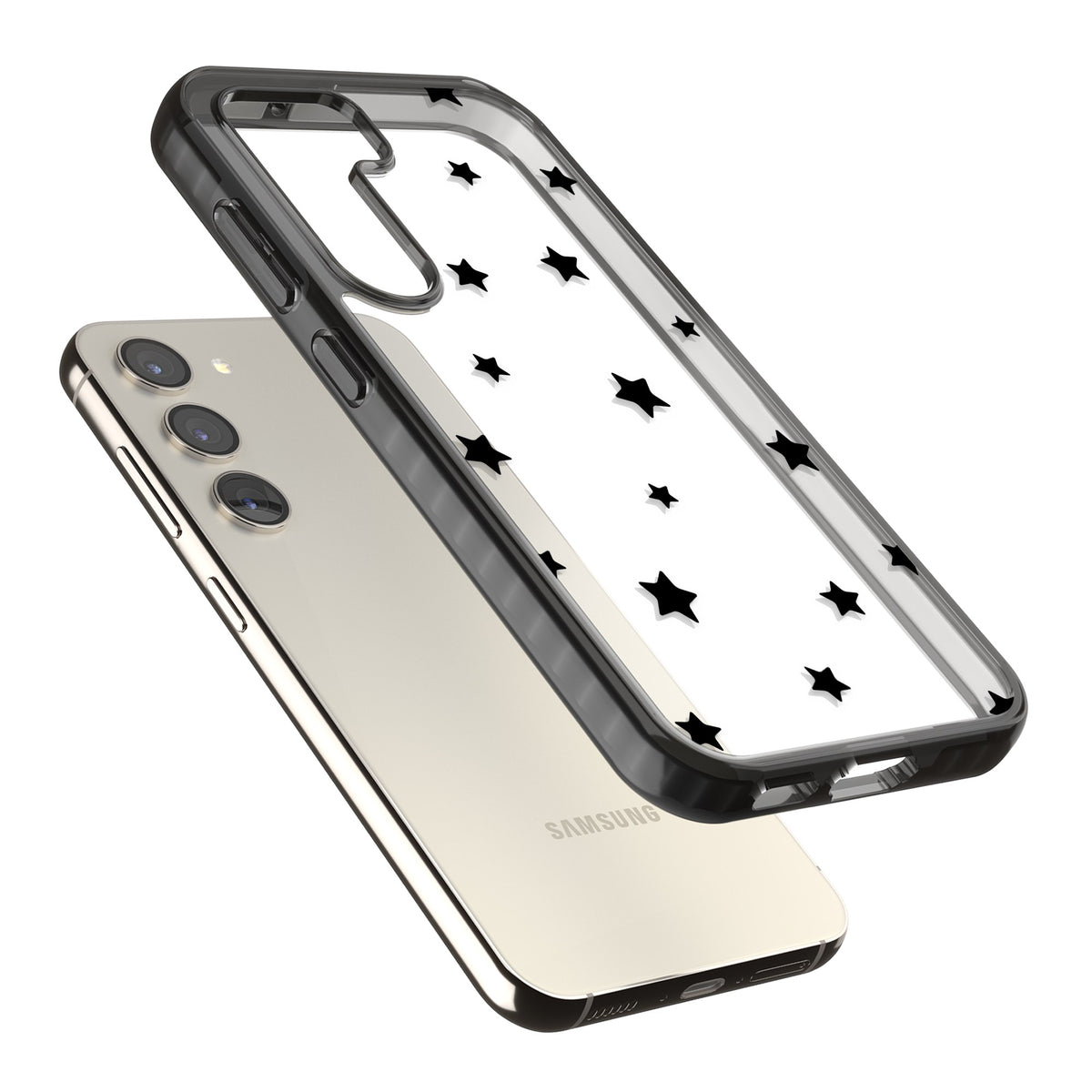 Starry Night Black Stars Samsung S22 / Samsung S22 Plus / Samsung S23 / Samsung S23 Plus / Samsung S24 / Samsung S24 Plus Impact Black Phone Case angled