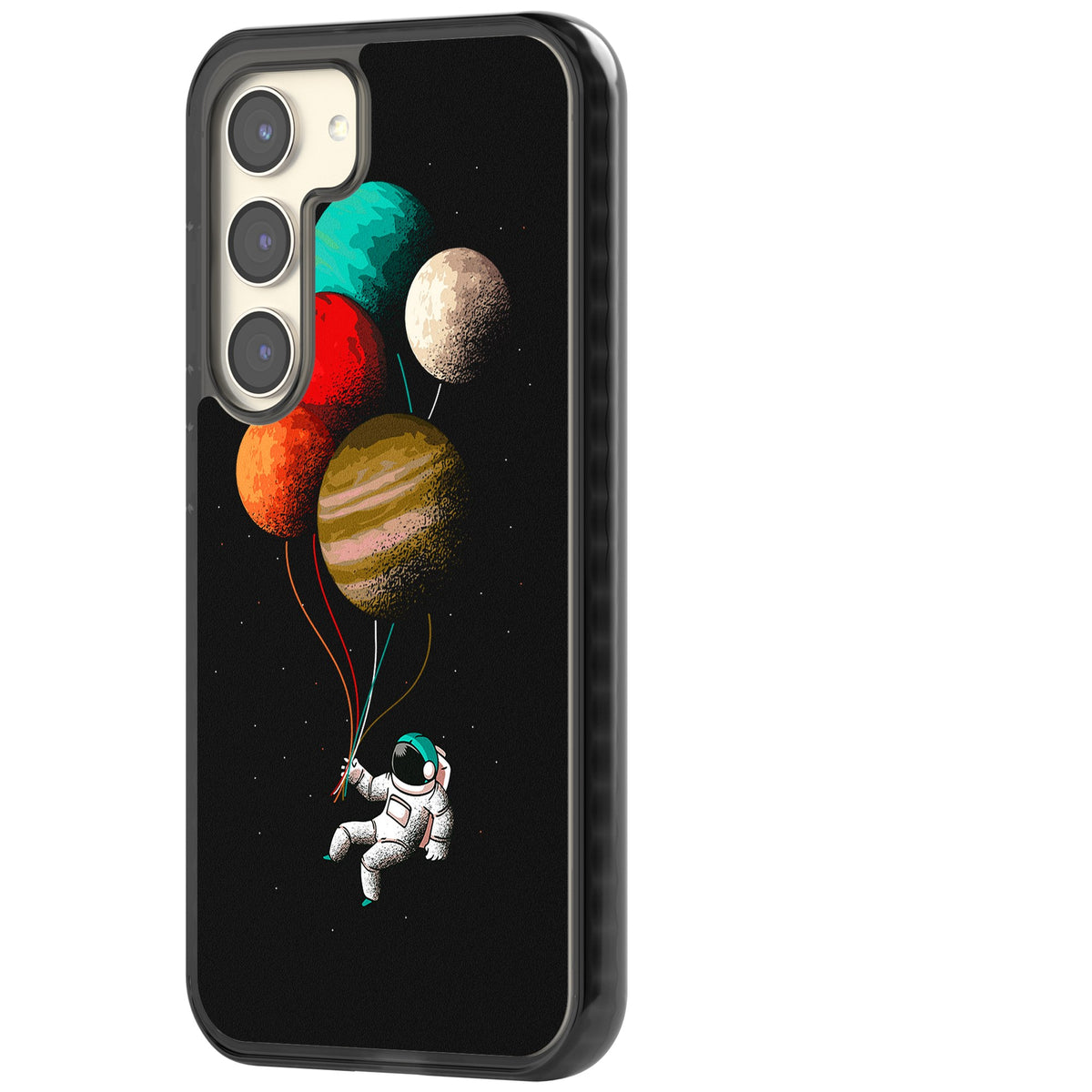 Astronaut Balloon Planets Samsung S22 / Samsung S22 Plus / Samsung S23 / Samsung S23 Plus / Samsung S24 / Samsung S24 Plus Impact Black Phone Case side