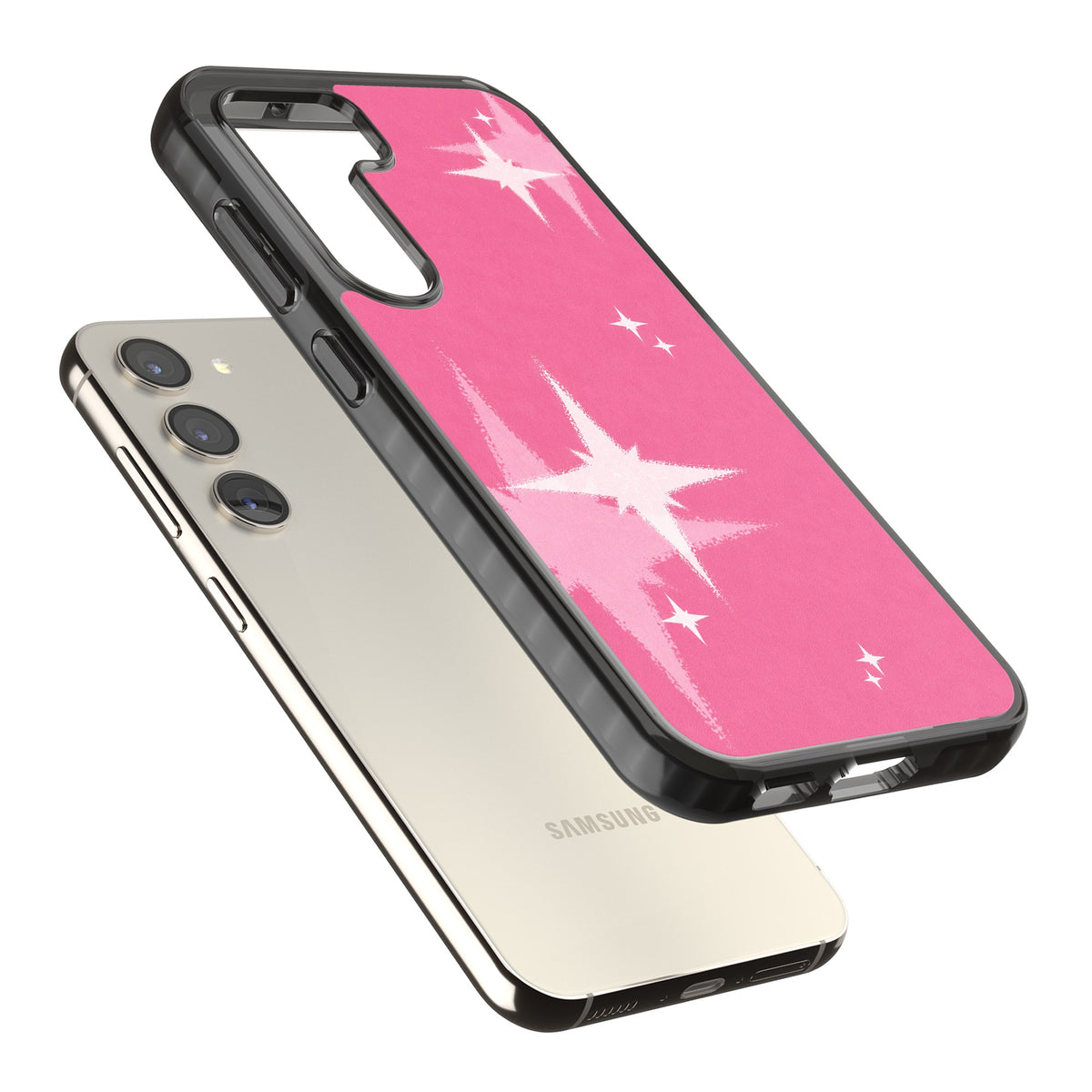 Pink Sparkle Samsung S22 / Samsung S22 Plus / Samsung S23 / Samsung S23 Plus / Samsung S24 / Samsung S24 Plus Impact Black Phone Case angled