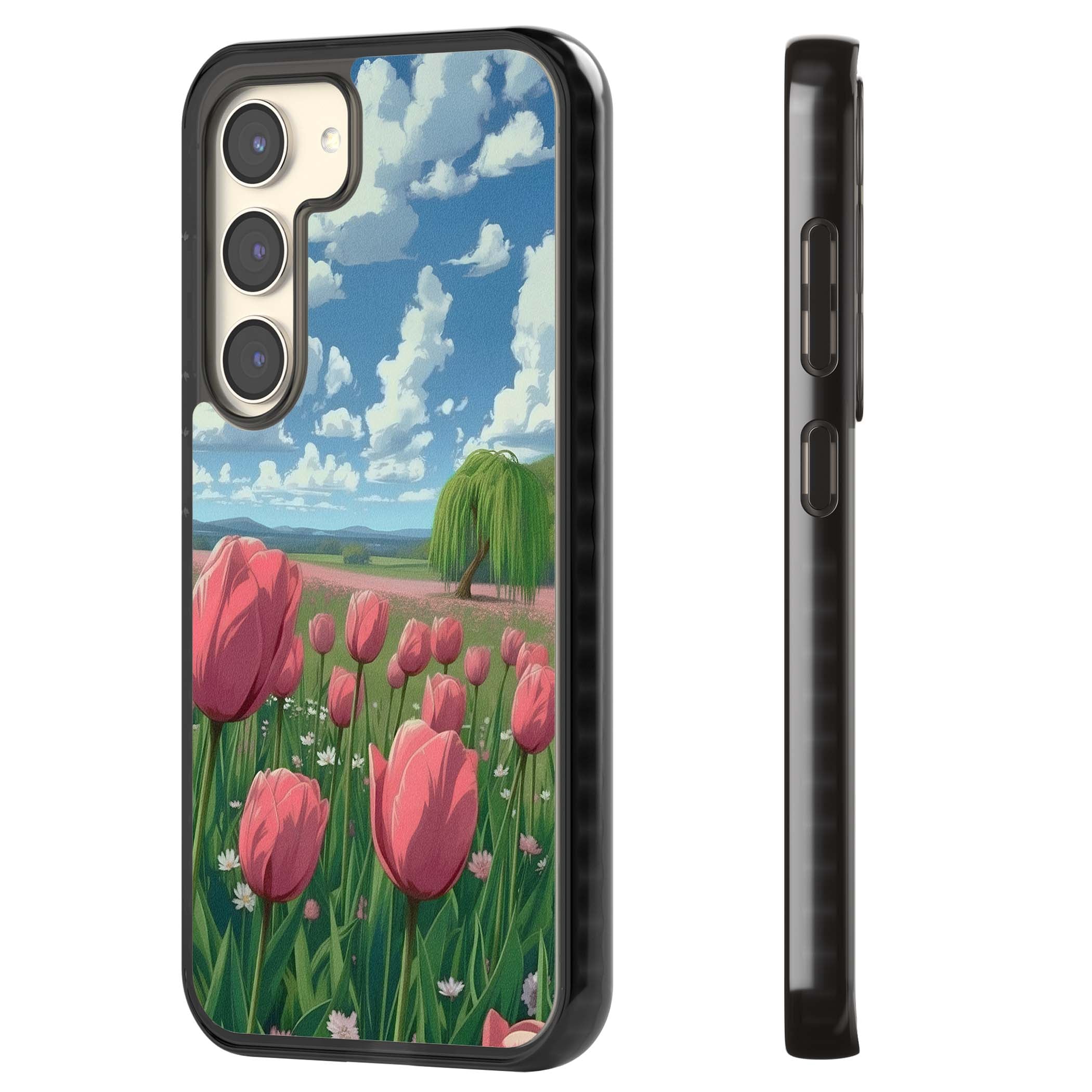 Willow By The Pink Tulips floral iPhone case | Black Impact case for Samsung Galaxy S24, Samsung Galaxy S23, Samsung Galaxy S22