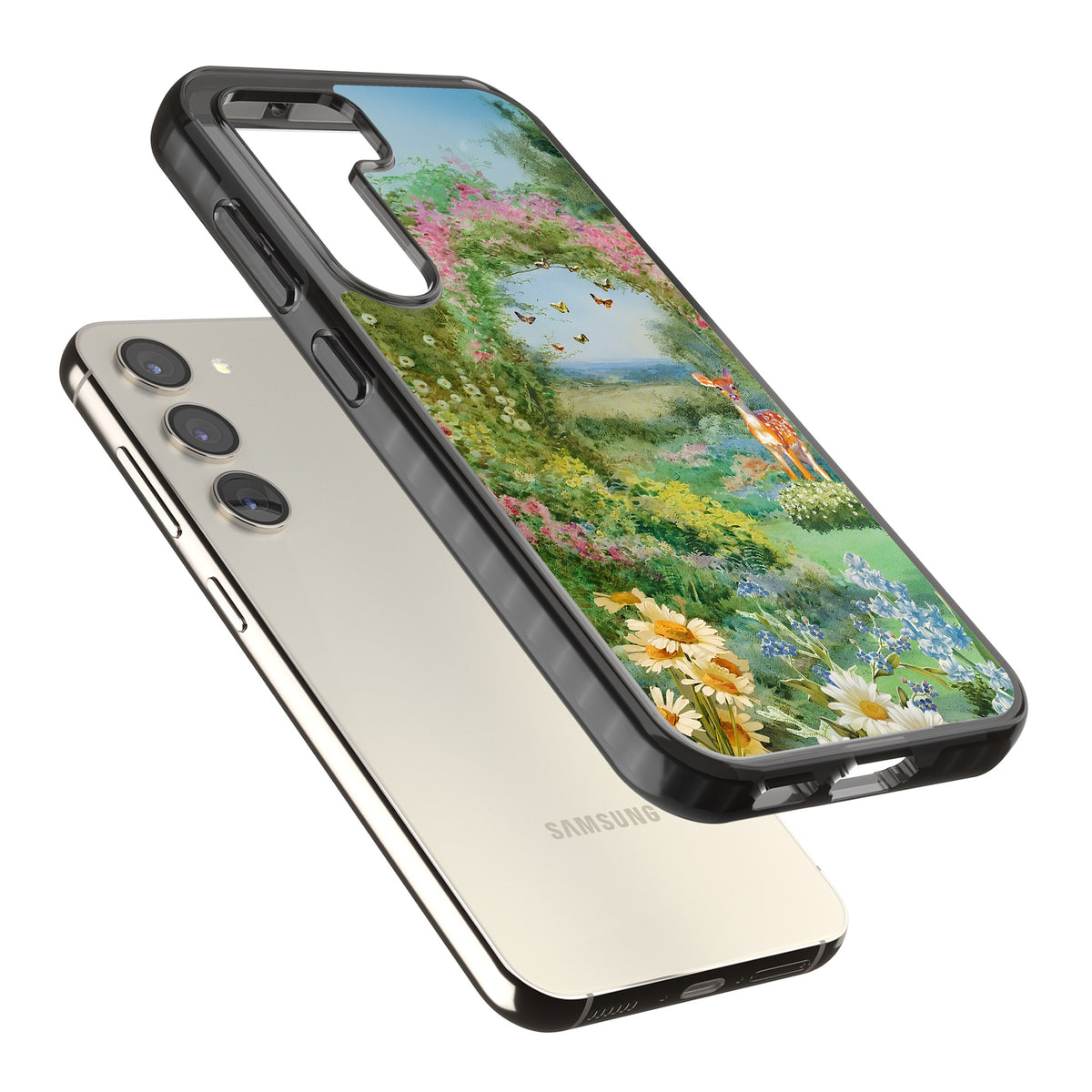 Flourishing Meadow Samsung S22 / Samsung S22 Plus / Samsung S23 / Samsung S23 Plus / Samsung S24 / Samsung S24 Plus Impact Black Phone Case angled