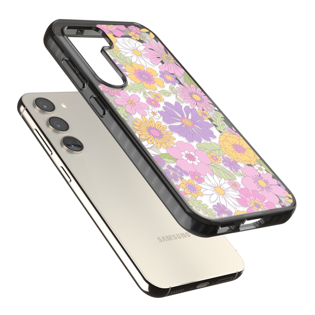 Soft Flowers Samsung S22 / Samsung S22 Plus / Samsung S23 / Samsung S23 Plus / Samsung S24 / Samsung S24 Plus Impact Black Phone Case angled