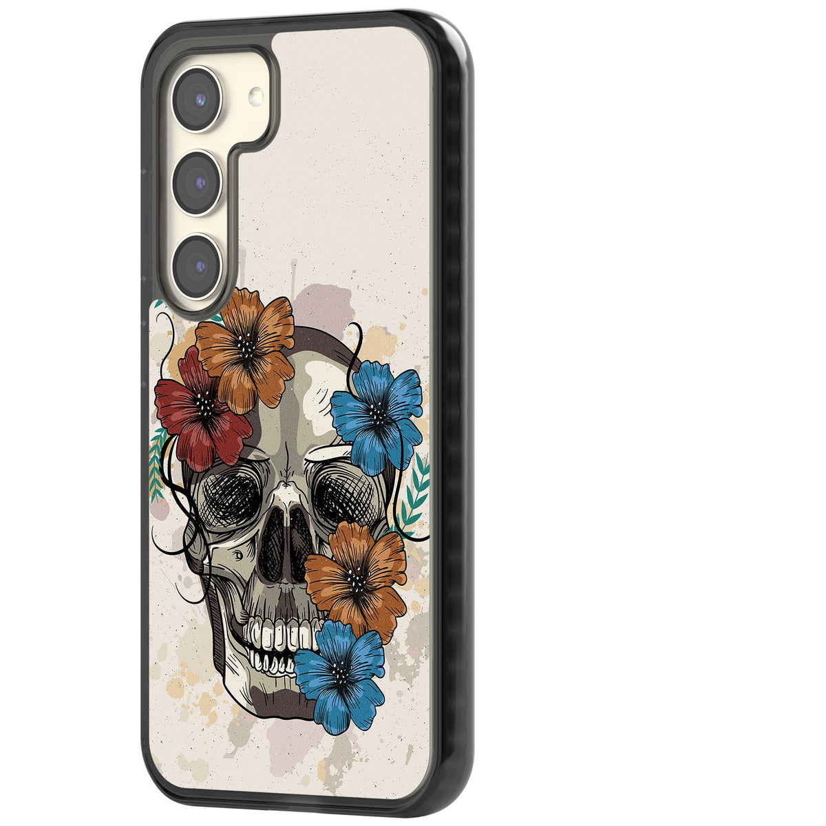 Sugar Skull Floral Samsung S22 / Samsung S22 Plus / Samsung S23 / Samsung S23 Plus / Samsung S24 / Samsung S24 Plus Impact Black Phone Case side