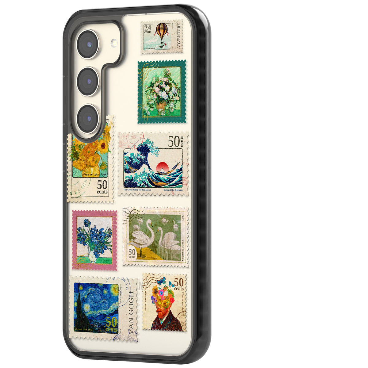 Vintage Art Stamps Samsung S22 / Samsung S22 Plus / Samsung S23 / Samsung S23 Plus / Samsung S24 / Samsung S24 Plus Impact Black Phone Case side