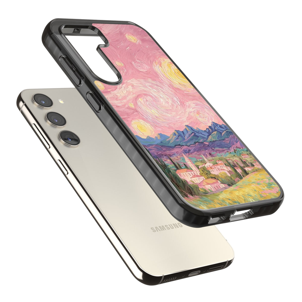 The Starry Sunset Samsung S22 / Samsung S22 Plus / Samsung S23 / Samsung S23 Plus / Samsung S24 / Samsung S24 Plus Impact Black Phone Case angled