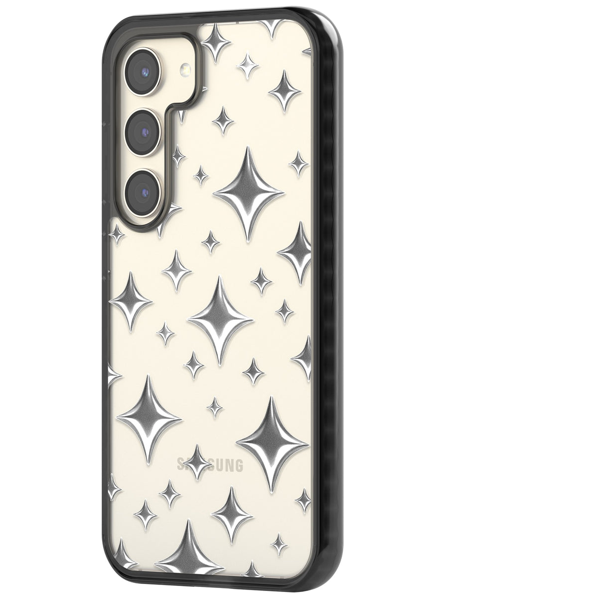 Chrome Puff Sparkle Pattern Samsung S22 / Samsung S22 Plus / Samsung S23 / Samsung S23 Plus / Samsung S24 / Samsung S24 Plus Impact Black Phone Case side